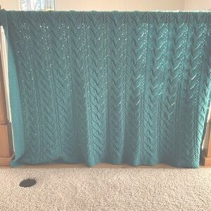 Handmade Knit Throw Blanket Afghan Sage Green